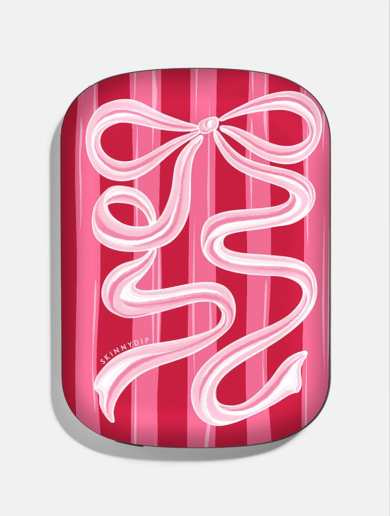 Bow Stripe Red and Pink Portable Magsafe Charger Portable Chargers Skinnydip London