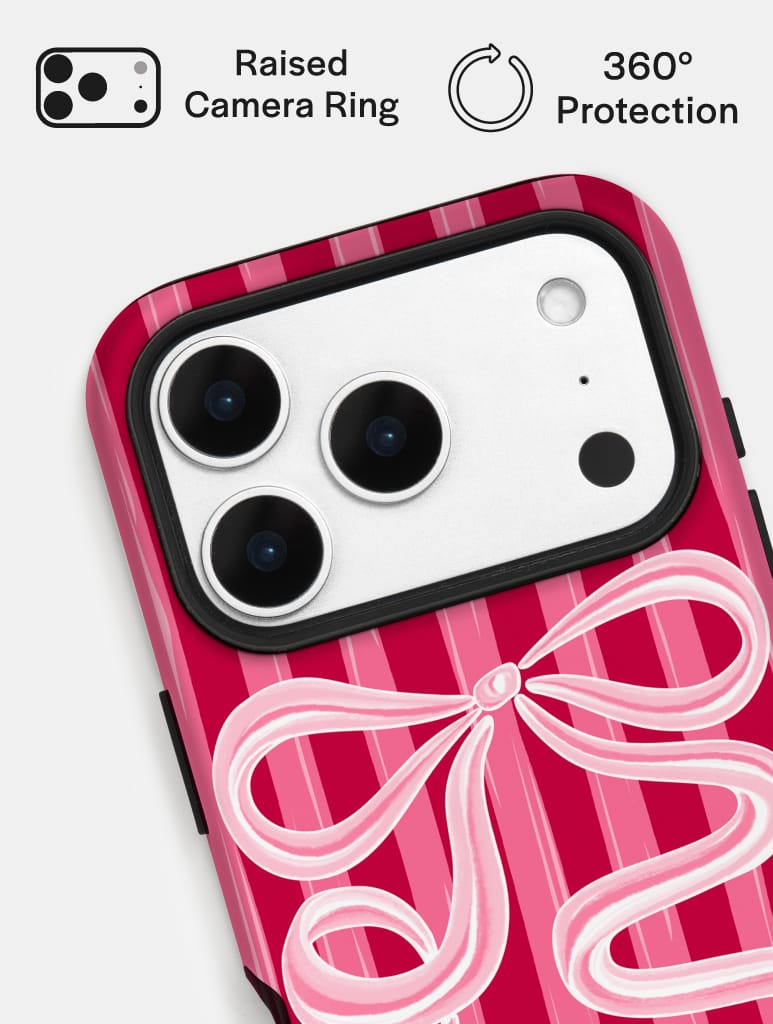 Bow Stripe Red and Pink Ultra Protective iPhone Case Phone Cases Skinnydip London