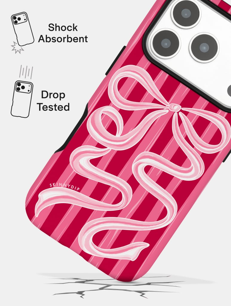 Bow Stripe Red and Pink Ultra Protective iPhone Case Phone Cases Skinnydip London