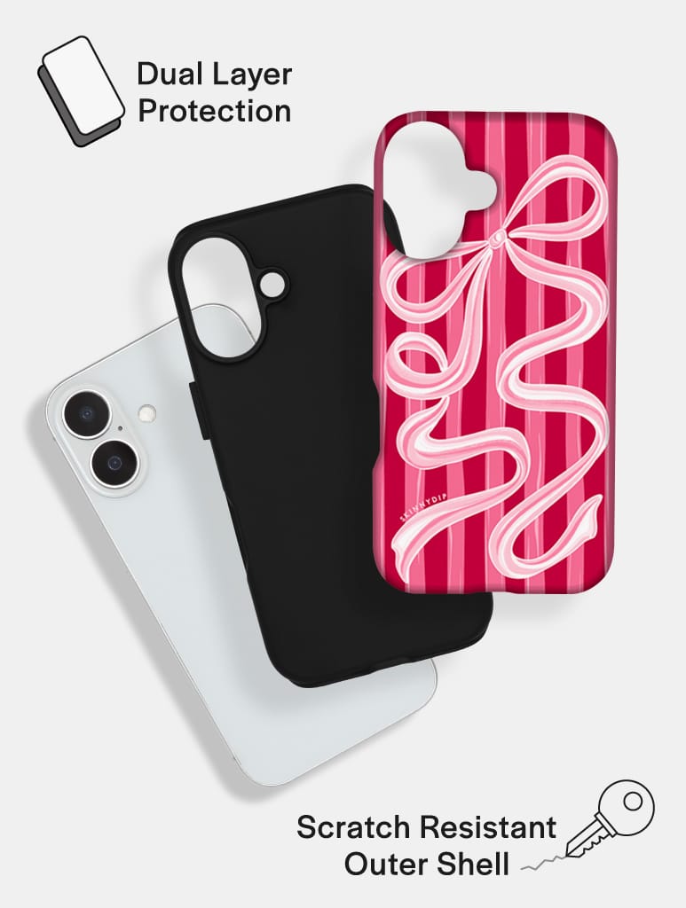 Bow Stripe Red and Pink Ultra Protective iPhone Case Phone Cases Skinnydip London