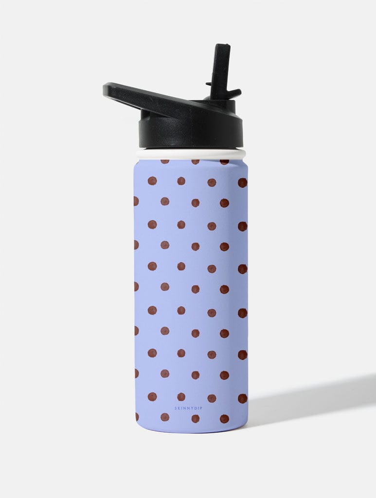 Brown and Blue Painted Polka Dot 18oz Stainless Steel Water bottle Water Bottles Skinnydip London