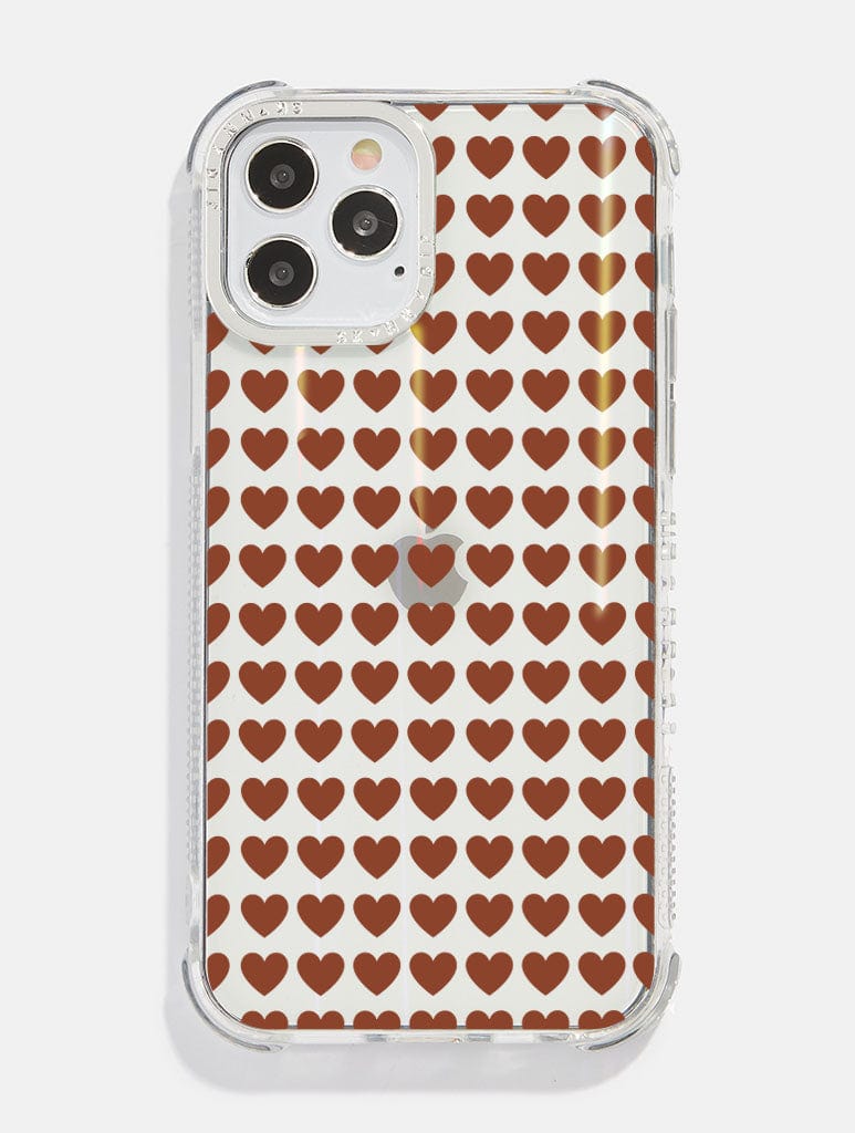 Brown Heart Repeat Holo Shock iPhone Case Phone Cases Skinnydip London
