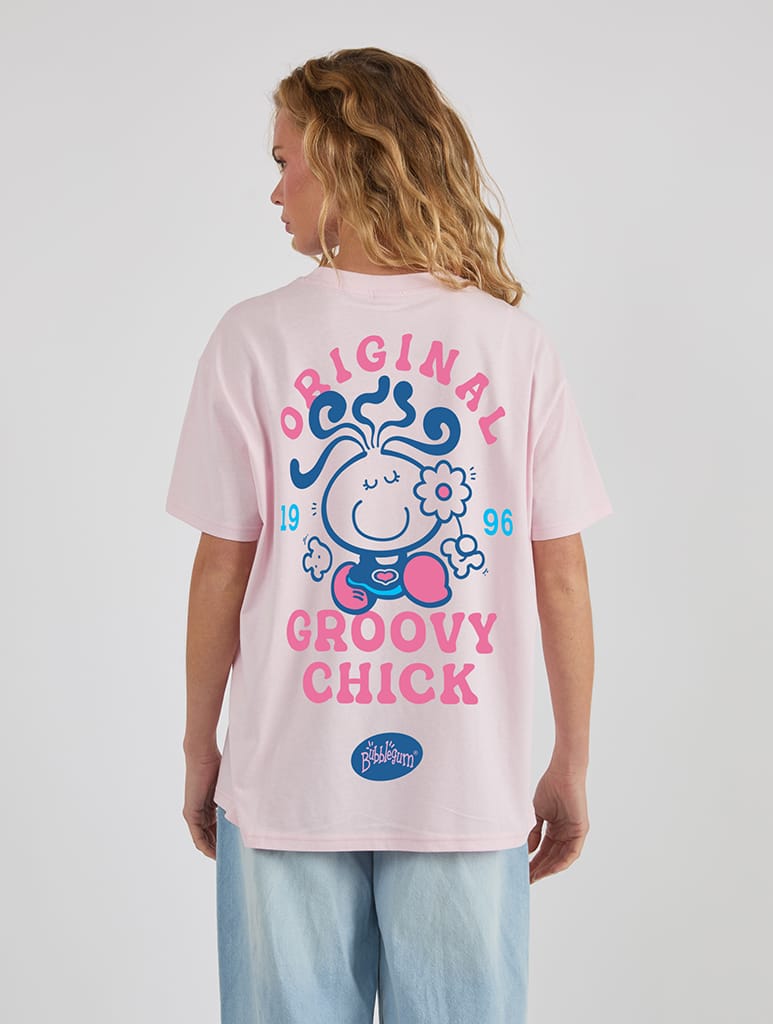 Bubblegum x Skinnydip Original Groovy Chick T-Shirt In Pink Tops & T-Shirts Skinnydip London