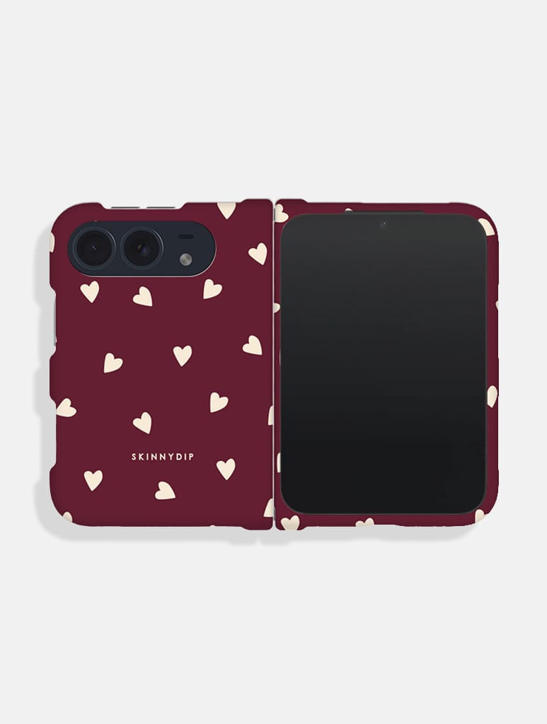 Burgundy And Cream Ditsy Hearts Impact Resistant iPhone Duo Case Phone Cases Skinnydip London