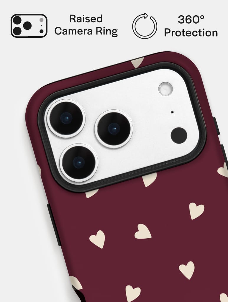Burgundy and Cream Ditsy Hearts Ultra Protective iPhone Case Phone Cases Skinnydip London