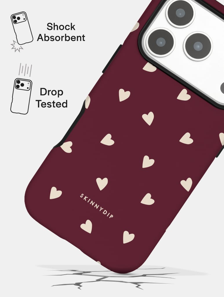 Burgundy and Cream Ditsy Hearts Ultra Protective iPhone Case Phone Cases Skinnydip London