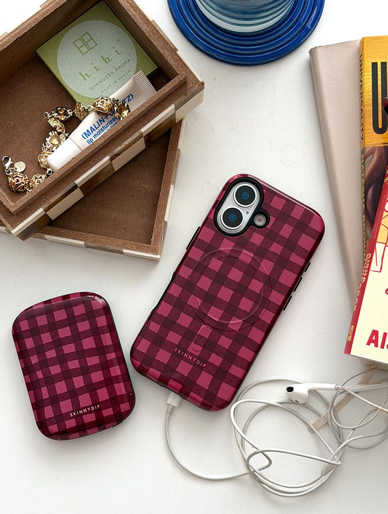 Burgundy Gingham MagSafe Ultra Protective iPhone Case Phone Cases Skinnydip London
