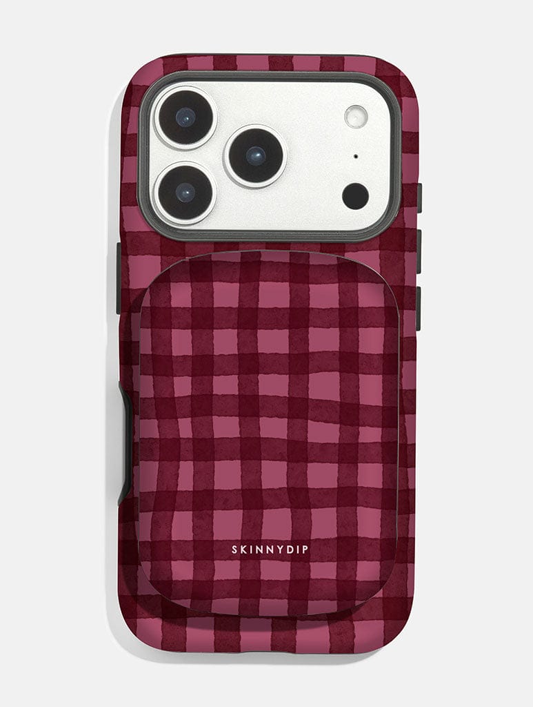 Burgundy Gingham Portable Magsafe Charger Portable Chargers Skinnydip London