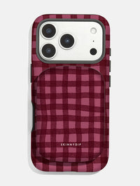 Burgundy Gingham Portable Magsafe Charger Portable Chargers Skinnydip London