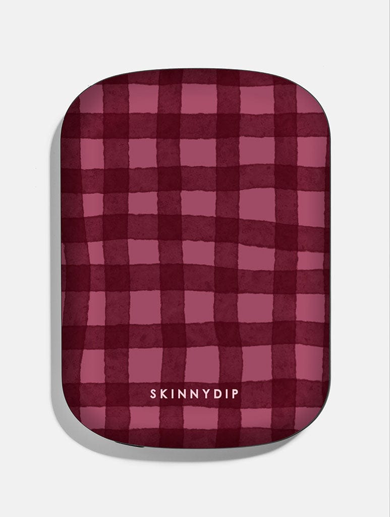 Burgundy Gingham Portable Magsafe Charger Portable Chargers Skinnydip London