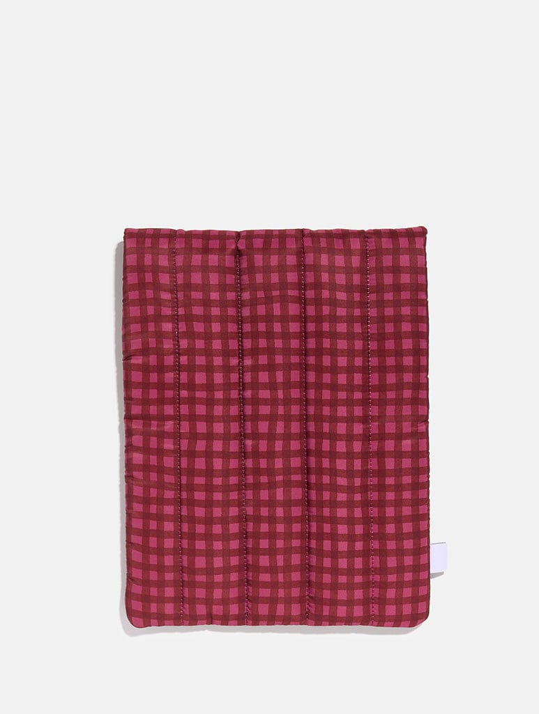 Burgundy Gingham Quilted Bow Laptop Sleeve Laptop Cases Skinnydip London