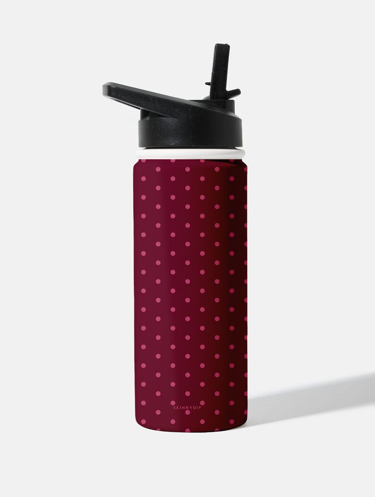 Burgundy Mini Dots 18oz Stainless Steel Water bottle Water Bottles Skinnydip London