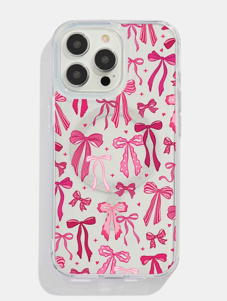 Burgundy Painted Bows Glitter MagSafe iPhone Case Phone Cases Skinnydip London