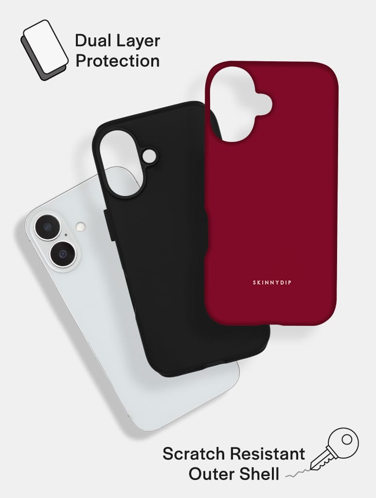 Burgundy with Pink Solid Colour Ultra Protective iPhone Case Phone Cases Skinnydip London