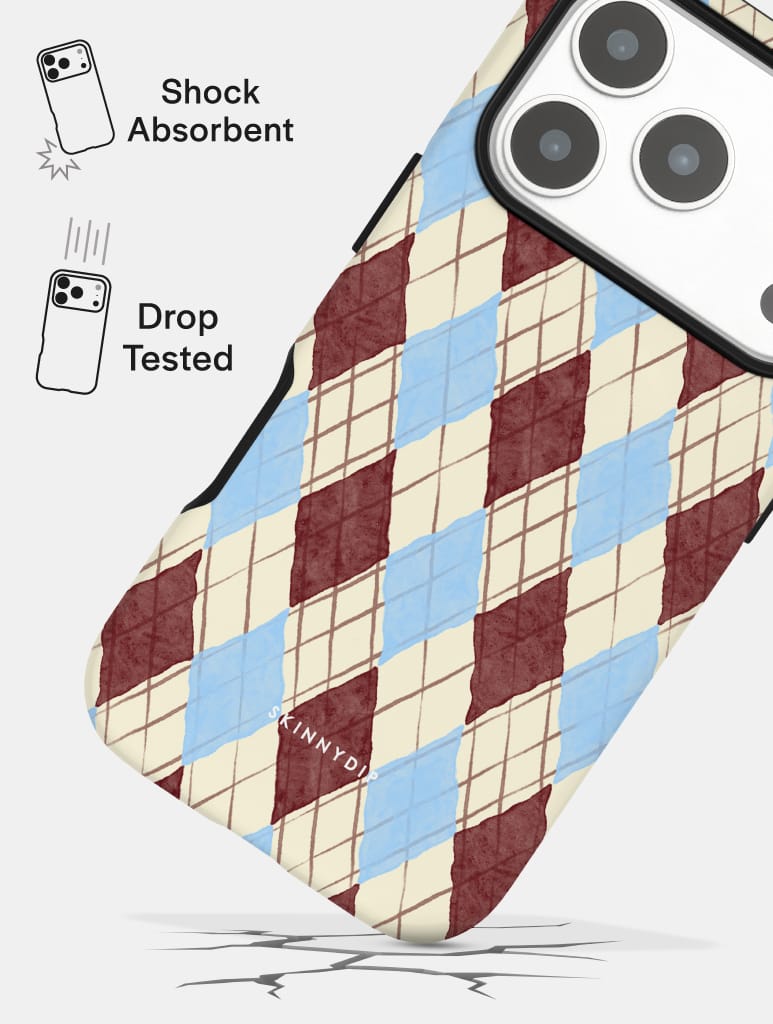 Butter, Blue and Brown Argyle Check Ultra Protective iPhone Case Phone Cases Skinnydip London