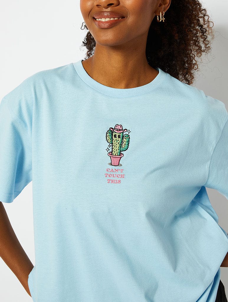 Can't Touch This Cactus Oversized T-Shirt in Blue Tops & T-Shirts Skinnydip London