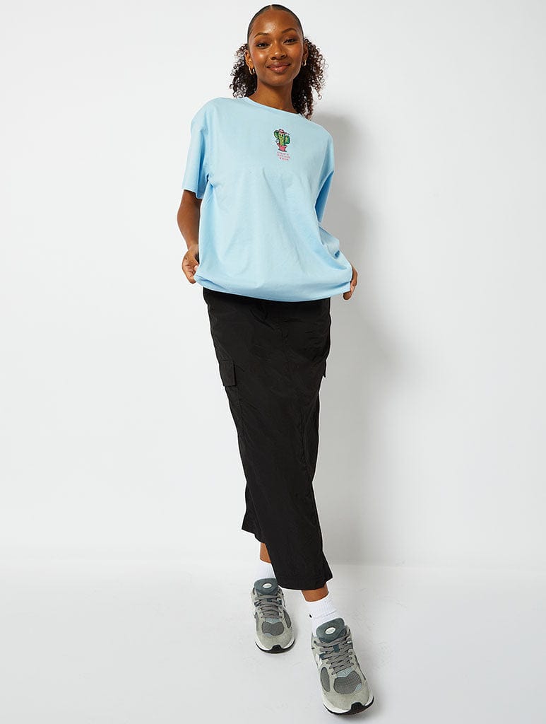Can't Touch This Cactus Oversized T-Shirt in Blue Tops & T-Shirts Skinnydip London