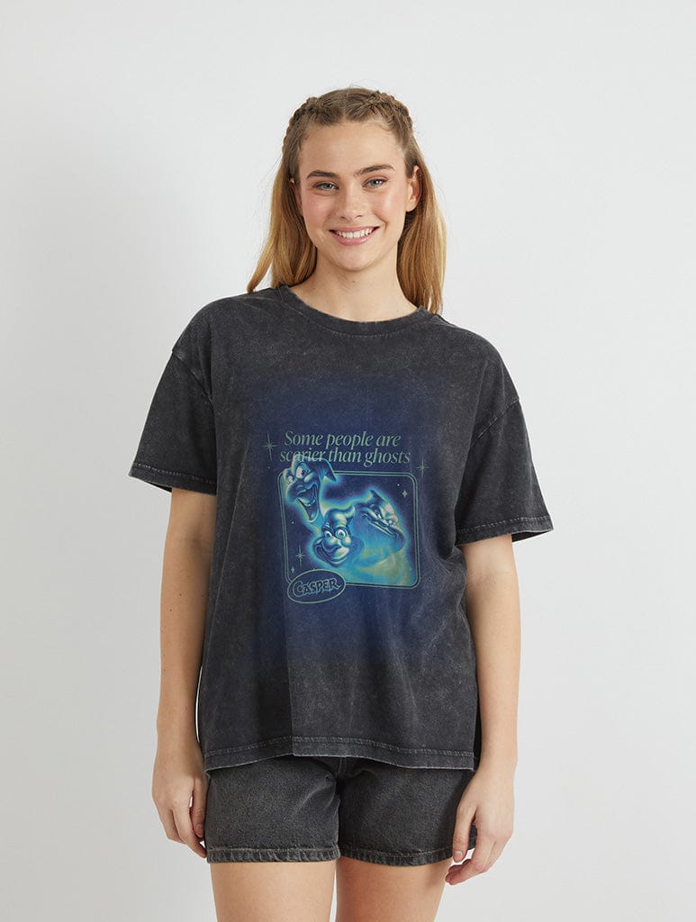 Casper x Skinnydip Scarier Than Ghosts T-Shirt In Acid Wash Tops & T-Shirts Skinnydip London