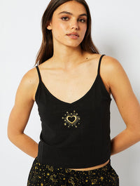 Celestial Cami & Trouser Pyjama Set in Black Lingerie & Nightwear Skinnydip London