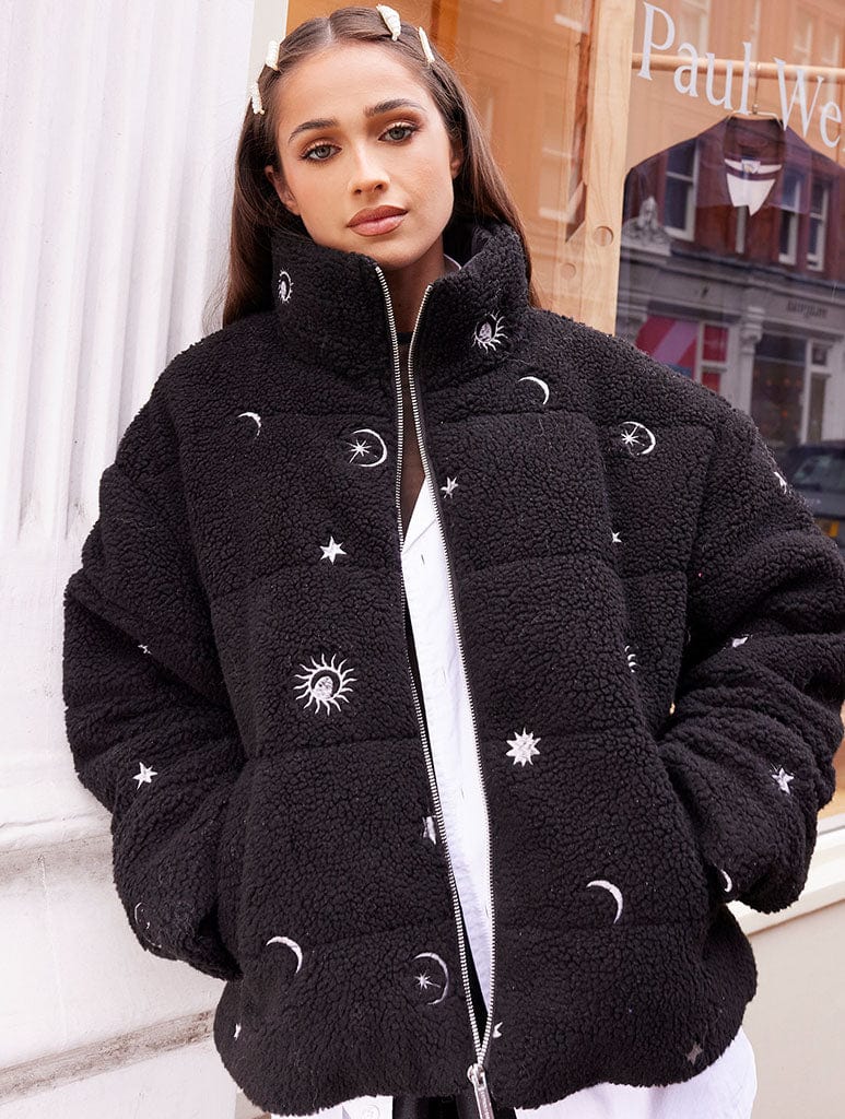 Celestial Embroidered Borg Puffer Jacket Coats & Jackets Skinnydip London