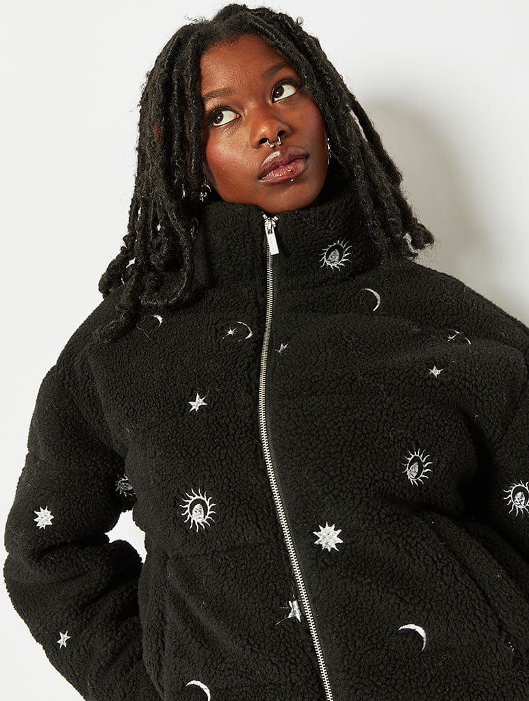 Celestial Embroidered Borg Puffer Jacket Coats & Jackets Skinnydip London