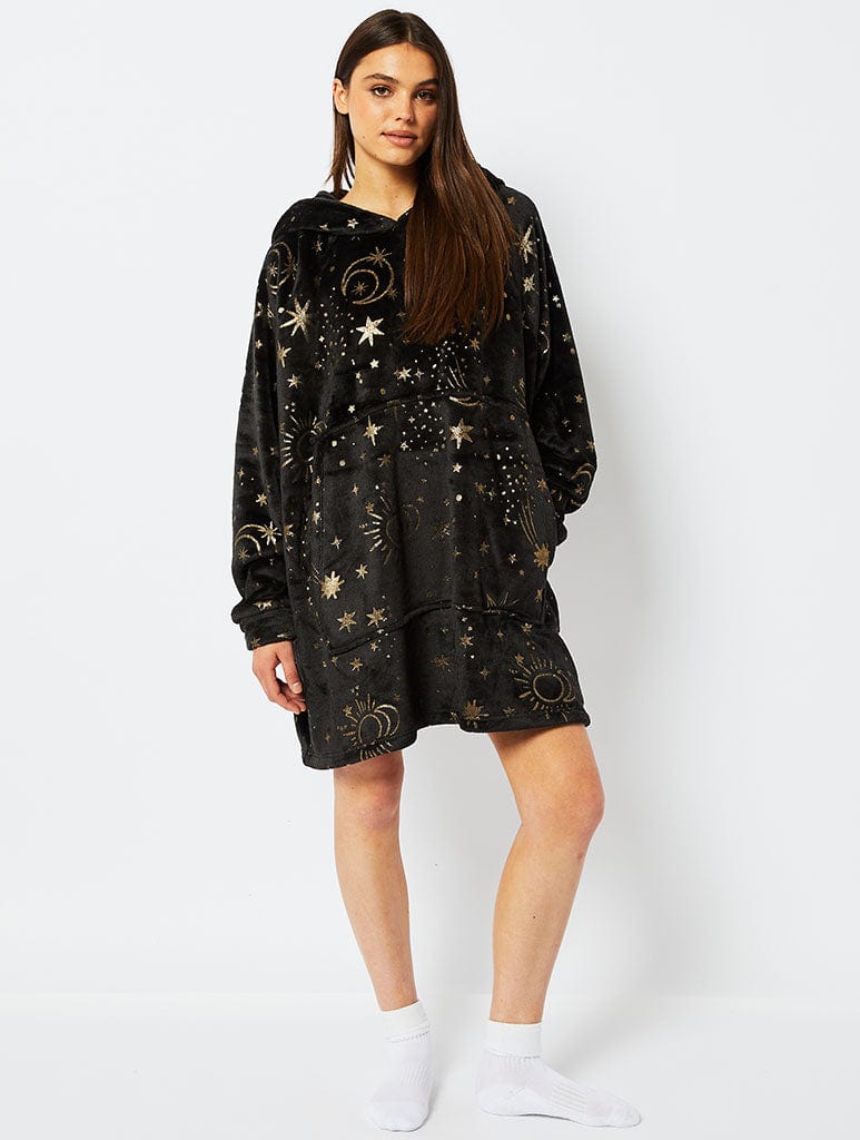 Celestial Starry Night Fleece Blanket Hoodie Lingerie & Nightwear Skinnydip London