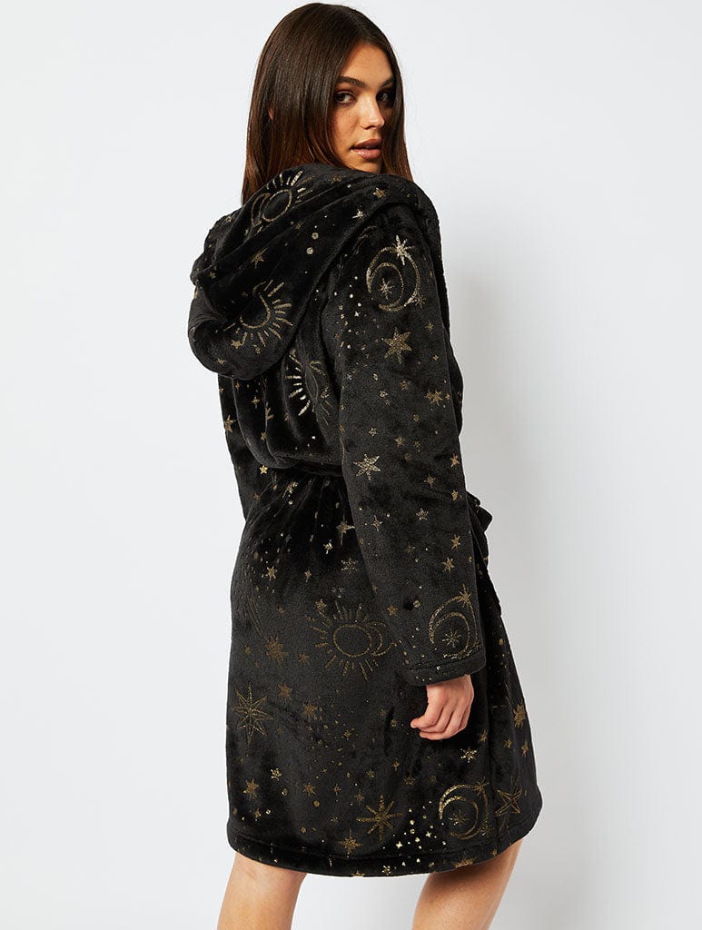 Celestial Starry Night Fleece Dressing Gown Lingerie & Nightwear Skinnydip London