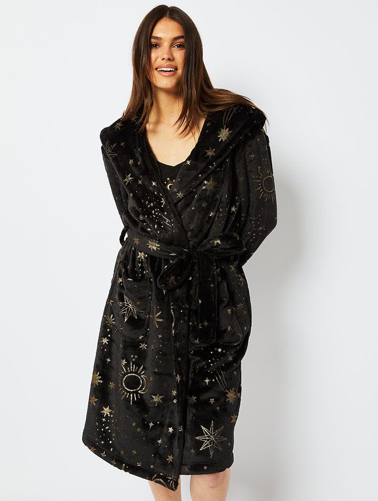 Celestial Starry Night Fleece Dressing Gown Lingerie & Nightwear Skinnydip London