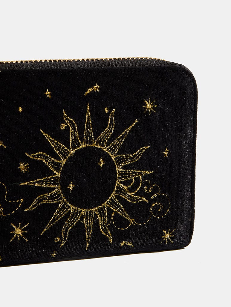 Celestial Sun & Moon Black Velvet Long Purse Purses & Card Holders Skinnydip London
