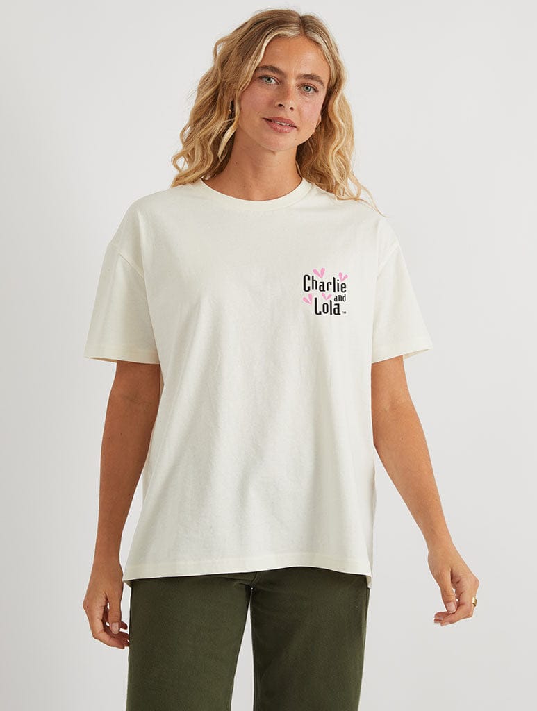 Charlie & Lola x Skinnydip Pink Milk Straw T-Shirt In White Tops & T-Shirts Skinnydip London