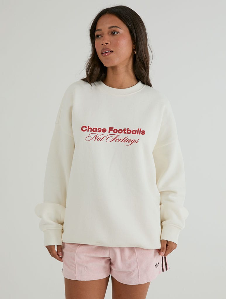 Chase Footballs Not Feelings Sweatshirt In White Hoodies & Sweatshirts Skinnydip London