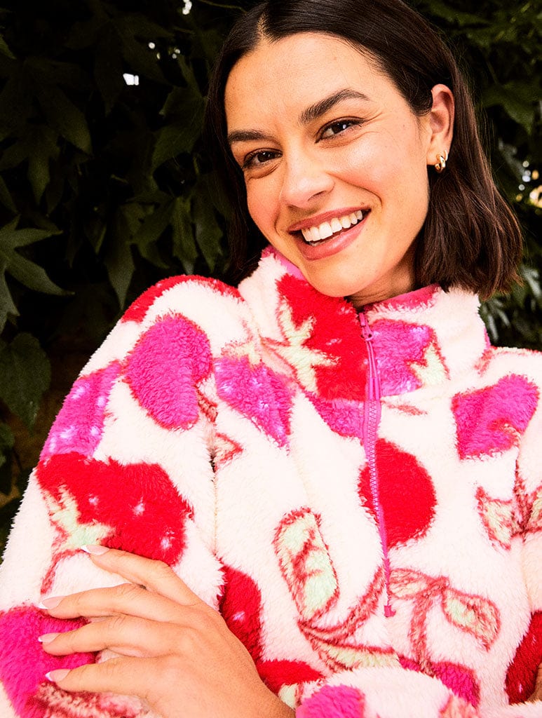 Cherry and Strawberry Longline Fleece Coats & Jackets Skinnydip London