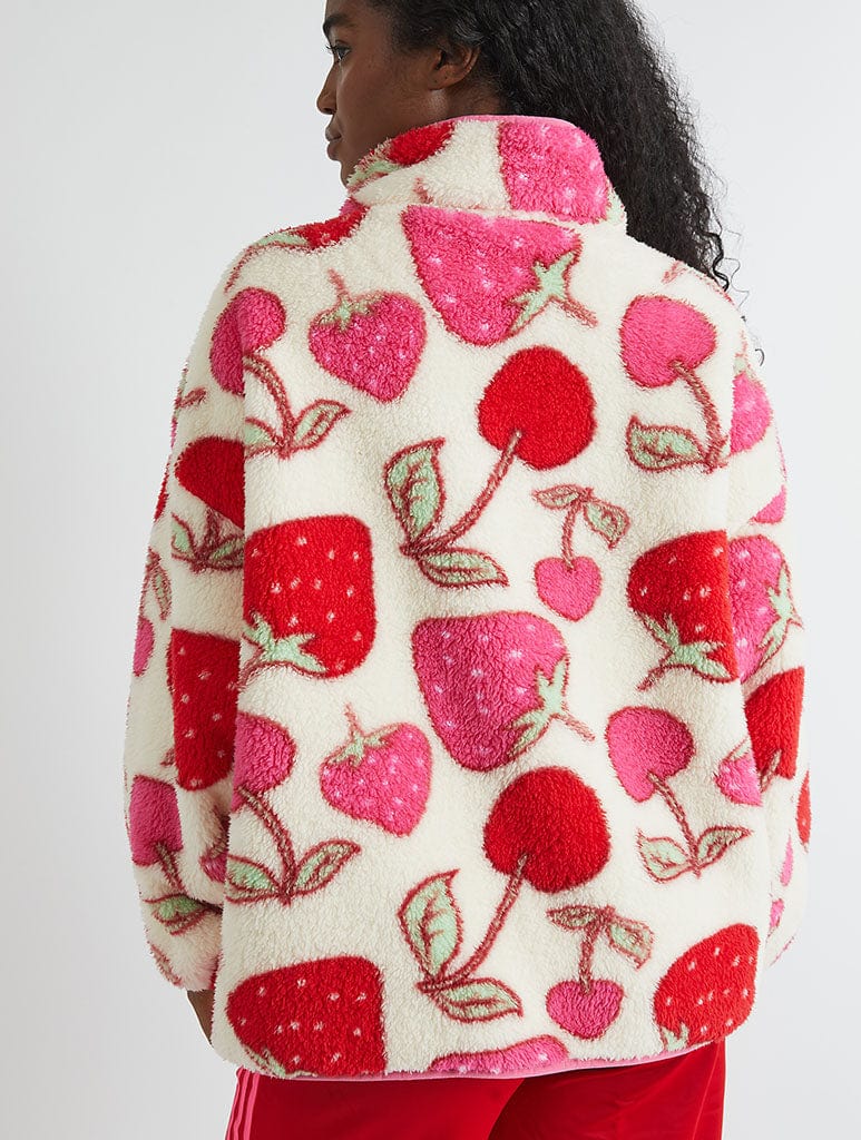 Cherry and Strawberry Longline Fleece Coats & Jackets Skinnydip London