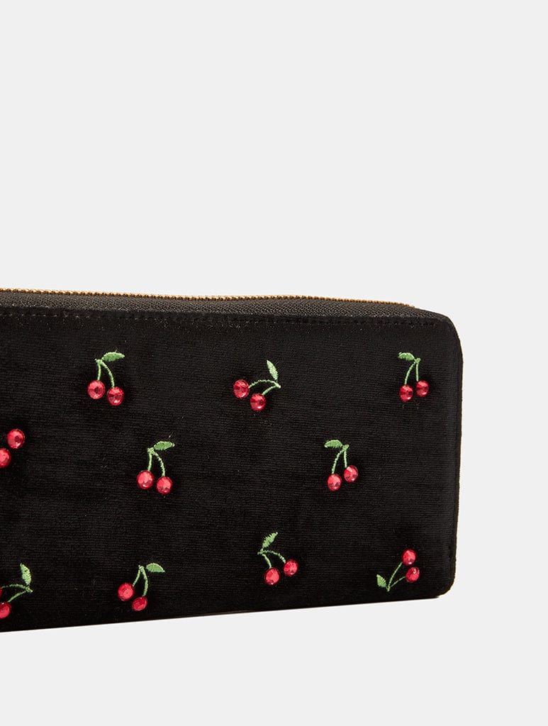 Cherry Gem Embroidered Velvet Long Purse Purses & Card Holders Skinnydip London