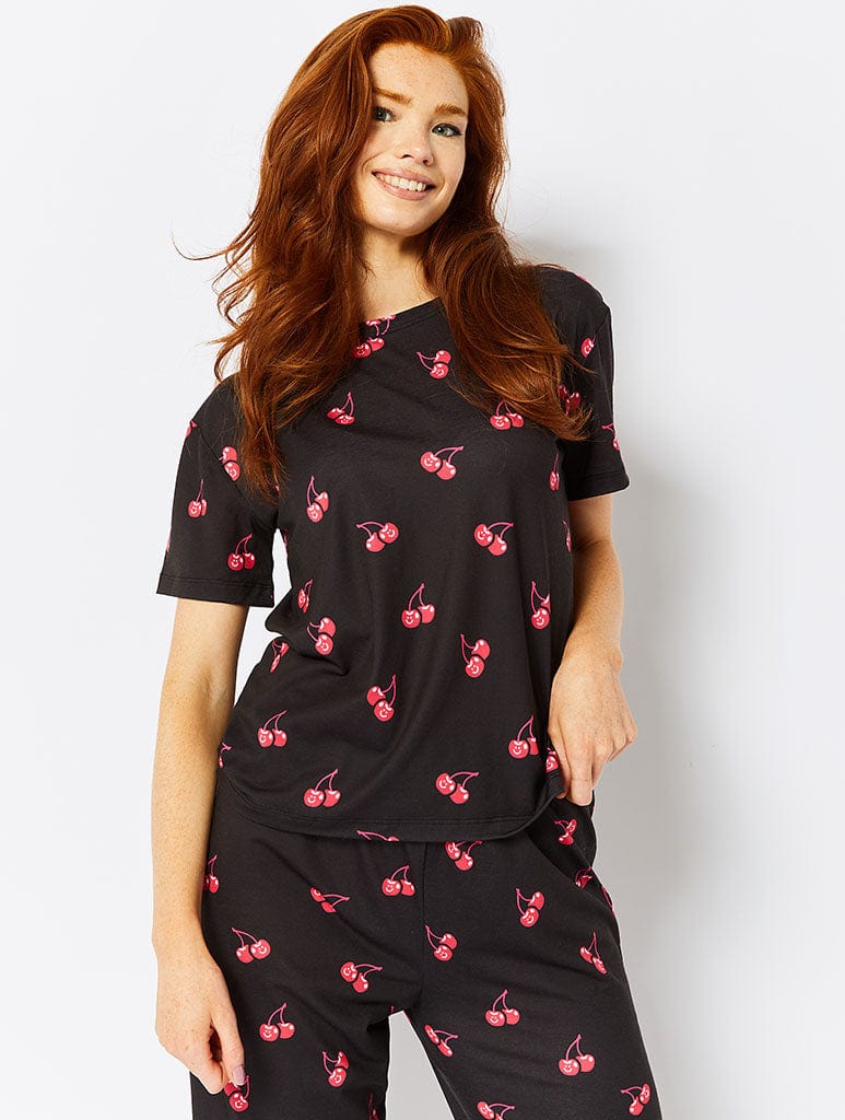 Cherry Print T-Shirt and Trouser Pyjama Set Lingerie & Nightwear Skinnydip London