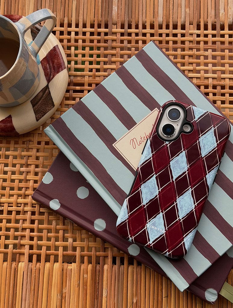 Chocolate and Blue Argyle Check Ultra Protective iPhone Case Phone Cases Skinnydip London