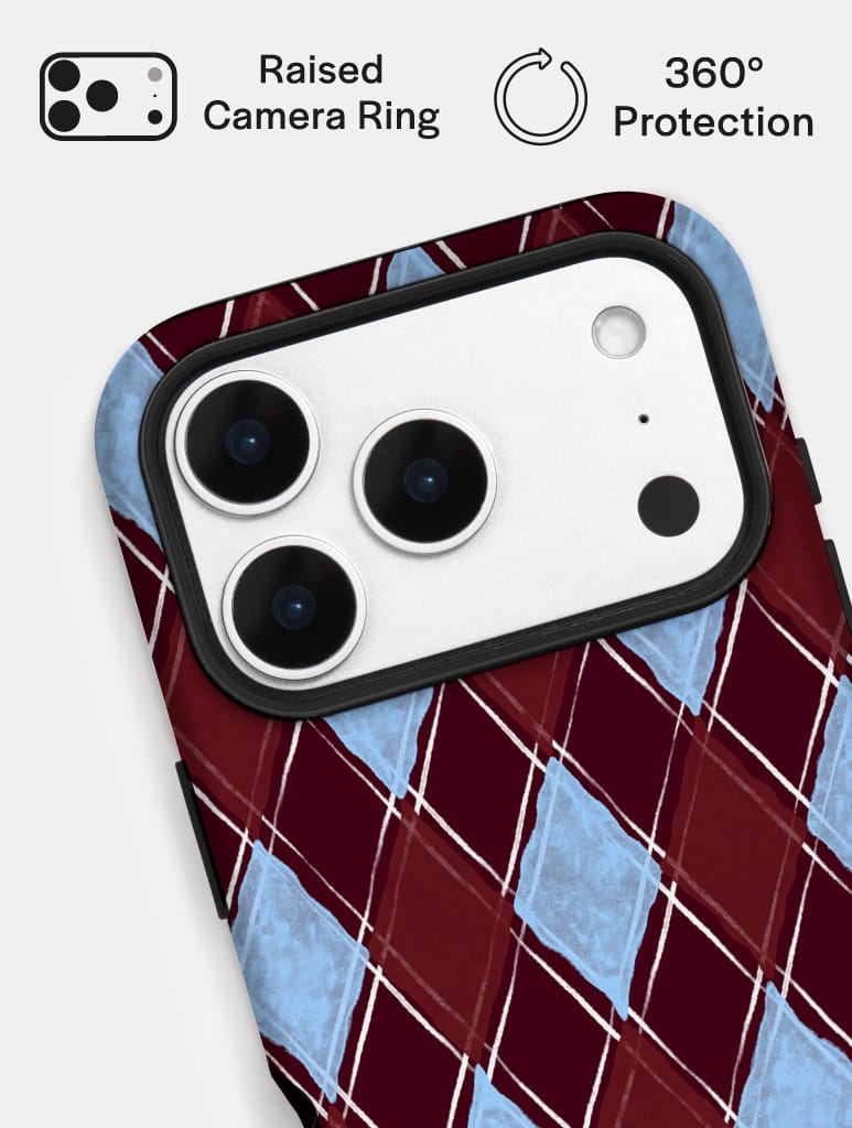 Chocolate and Blue Argyle Check Ultra Protective iPhone Case Phone Cases Skinnydip London