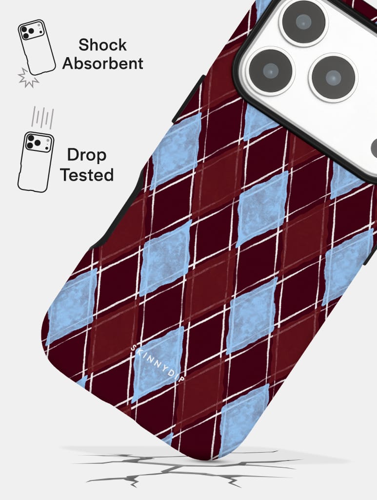 Chocolate and Blue Argyle Check Ultra Protective iPhone Case Phone Cases Skinnydip London