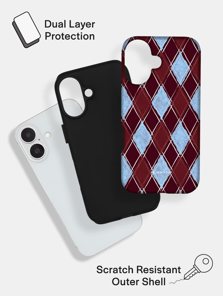 Chocolate and Blue Argyle Check Ultra Protective iPhone Case Phone Cases Skinnydip London