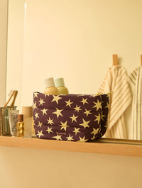 Chunky Stars Pillow Pouch Makeup Bag in Chocolate and Yellow Makeup Bags & Wash Bags Skinnydip London