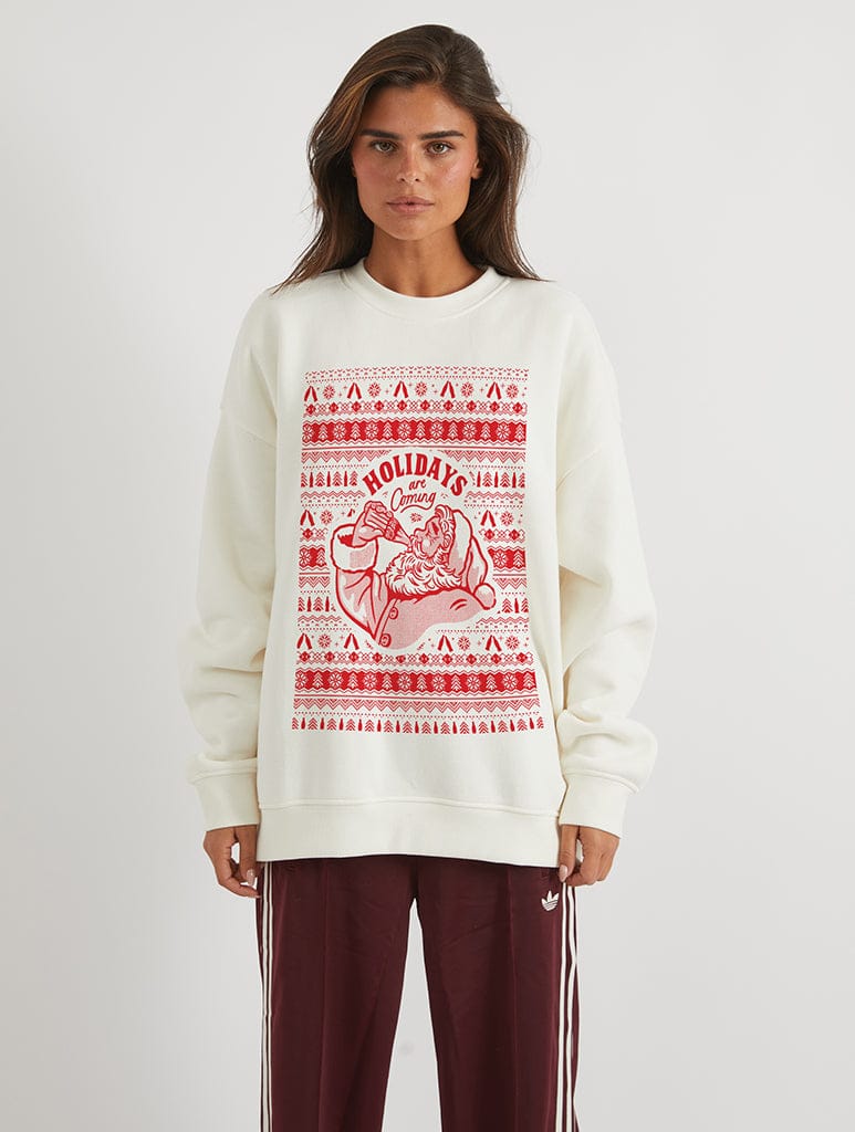 Coca Cola Fair Isle Sweatshirt In White Hoodies & Sweatshirts Skinnydip London