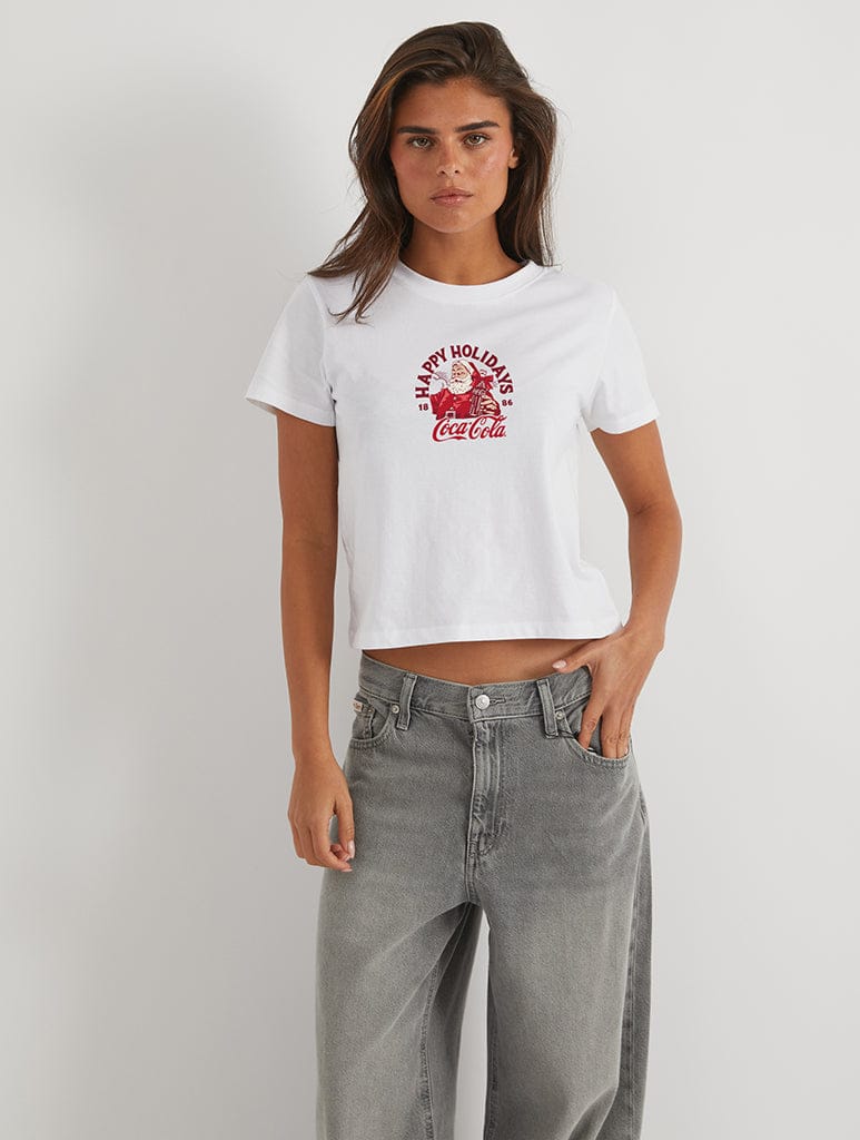 Coca Cola Happy Holidays Baby T-Shirt In White Tops & T-Shirts Skinnydip London