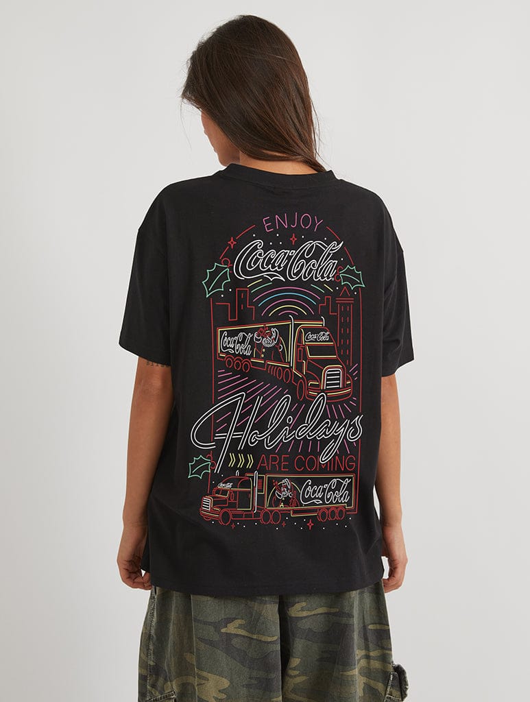 Coca Cola Holidays Are Coming LED T-Shirt In Black Tops & T-Shirts Skinnydip London