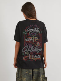 Coca Cola Holidays Are Coming LED T-Shirt In Black Tops & T-Shirts Skinnydip London