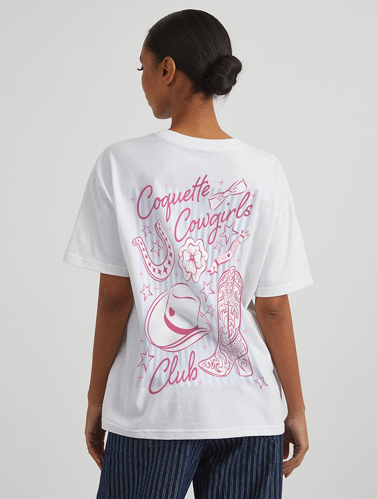 Coquette Cowgirls Club T-Shirt in Ecru Tops & T-Shirts Skinnydip London