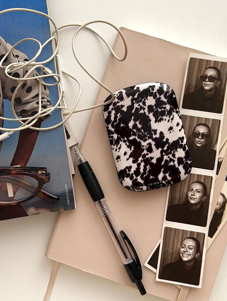 Cow Print Black and White Portable Magsafe Charger Portable Chargers Skinnydip London