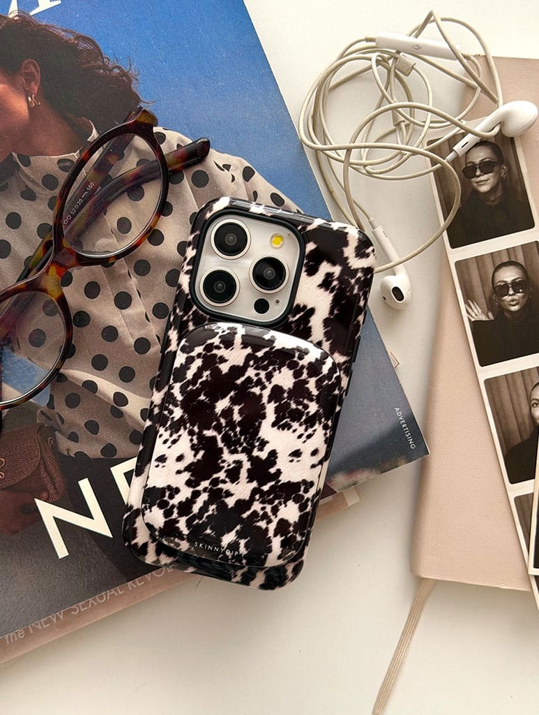 Cow Print Black and White Portable Magsafe Charger Portable Chargers Skinnydip London