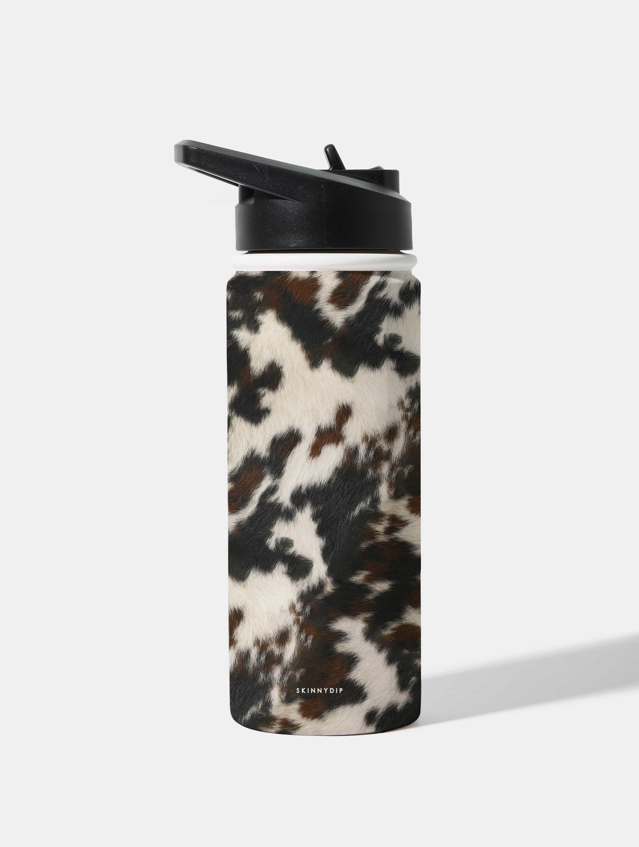 Cow Print Brown and Black 18oz Stainless Steel Water bottle Water Bottles Skinnydip London
