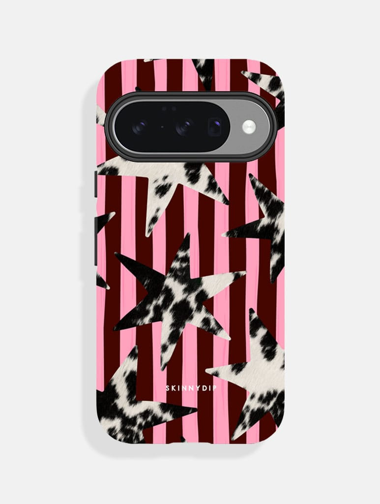 Cow Print Star Stripe Burgundy and Pink Ultra Protective Google Pixel Case Phone Cases Skinnydip London