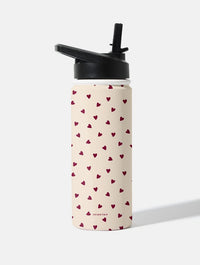 Cream and Burgundy Ditsy Hearts  18oz Stainless Steel Water bottle Water Bottles Skinnydip London